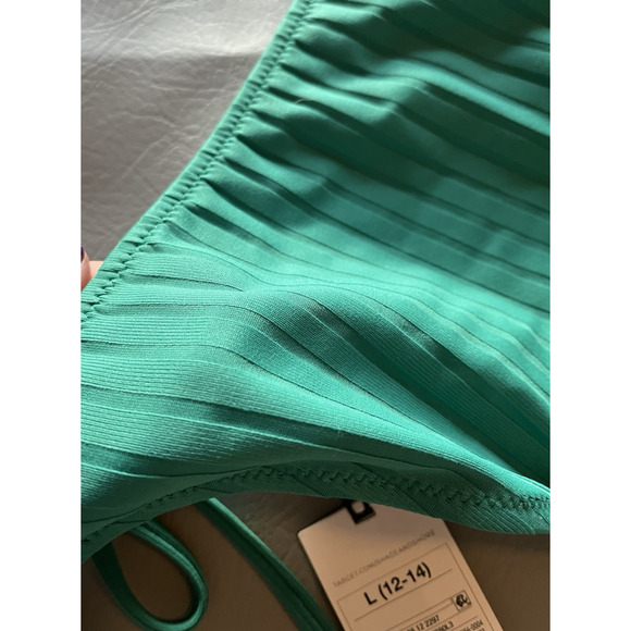 NEW Shade & Shore String Hi leg Extra Cheeky Bikini Bottom Ribbed Emerald - Picture 3 of 5